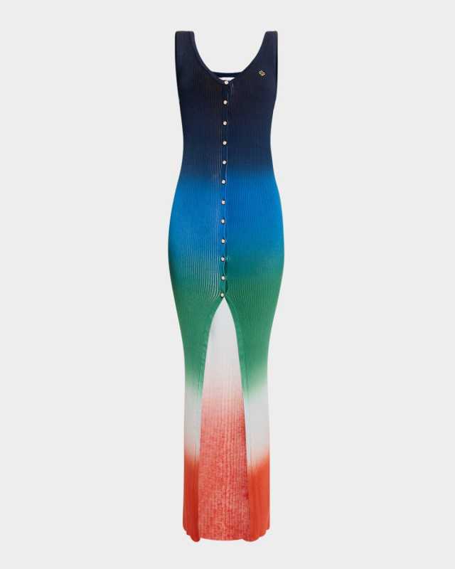 Gradient Rib Button-Front Maxi Dress